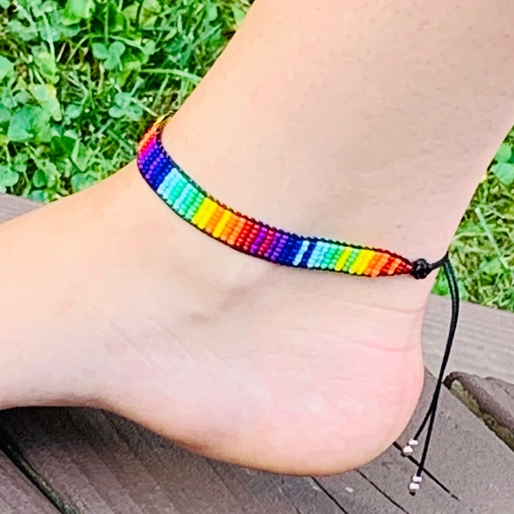 Hand Beaded Southwestern Style Adjustable Anklet - Picture 4 of 4